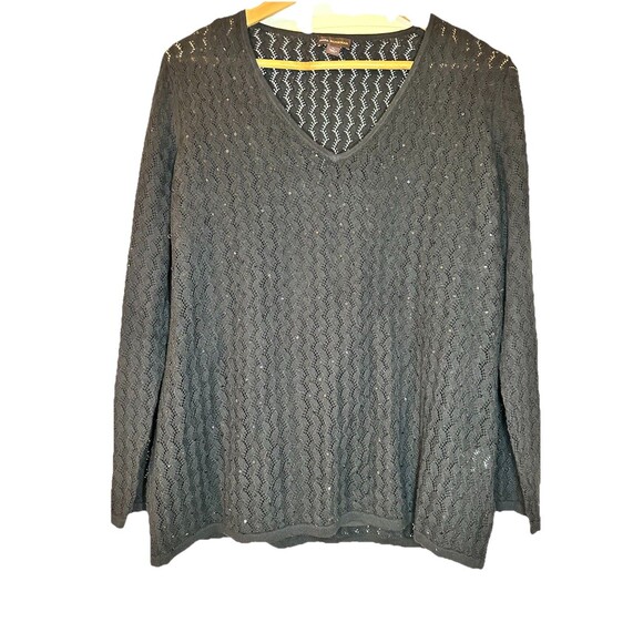 Dana Buchman Sweaters - Dana Buchman woman Size XL Black l/S lined‎ sequined  V Neck Dressy Sweater Top